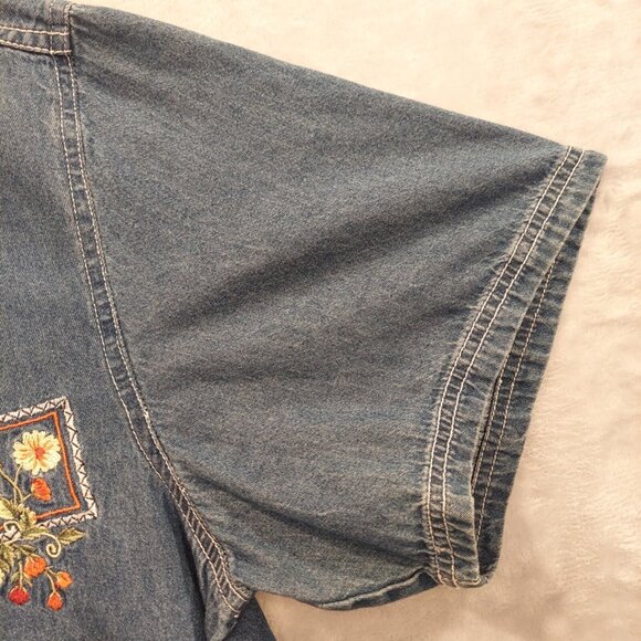 Bobbie Brooks blouse 14w Vintage Embroidered Flowers Garden Button Shirt Retro c - Picture 14 of 15